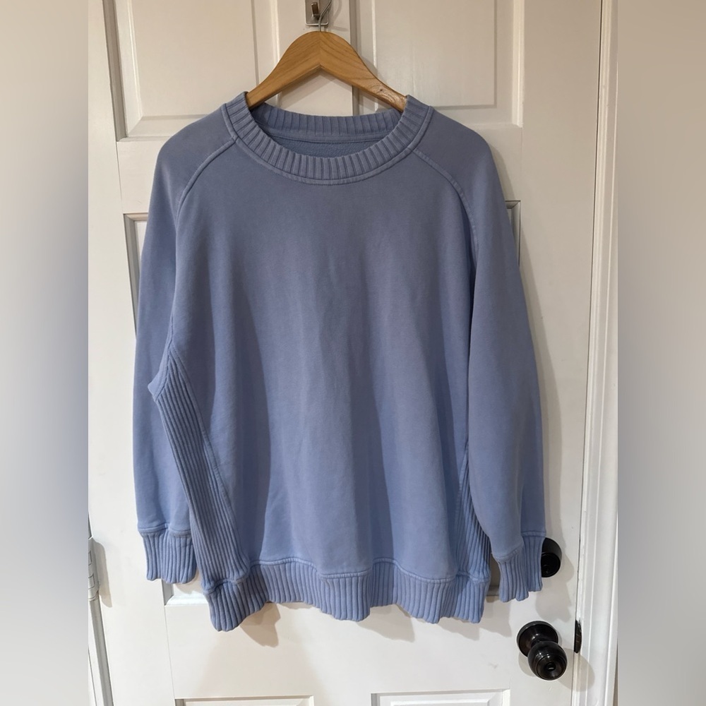 Aerie Oversized Sweatshirt Small Petite Light Blue Cotton Blend Small Petite